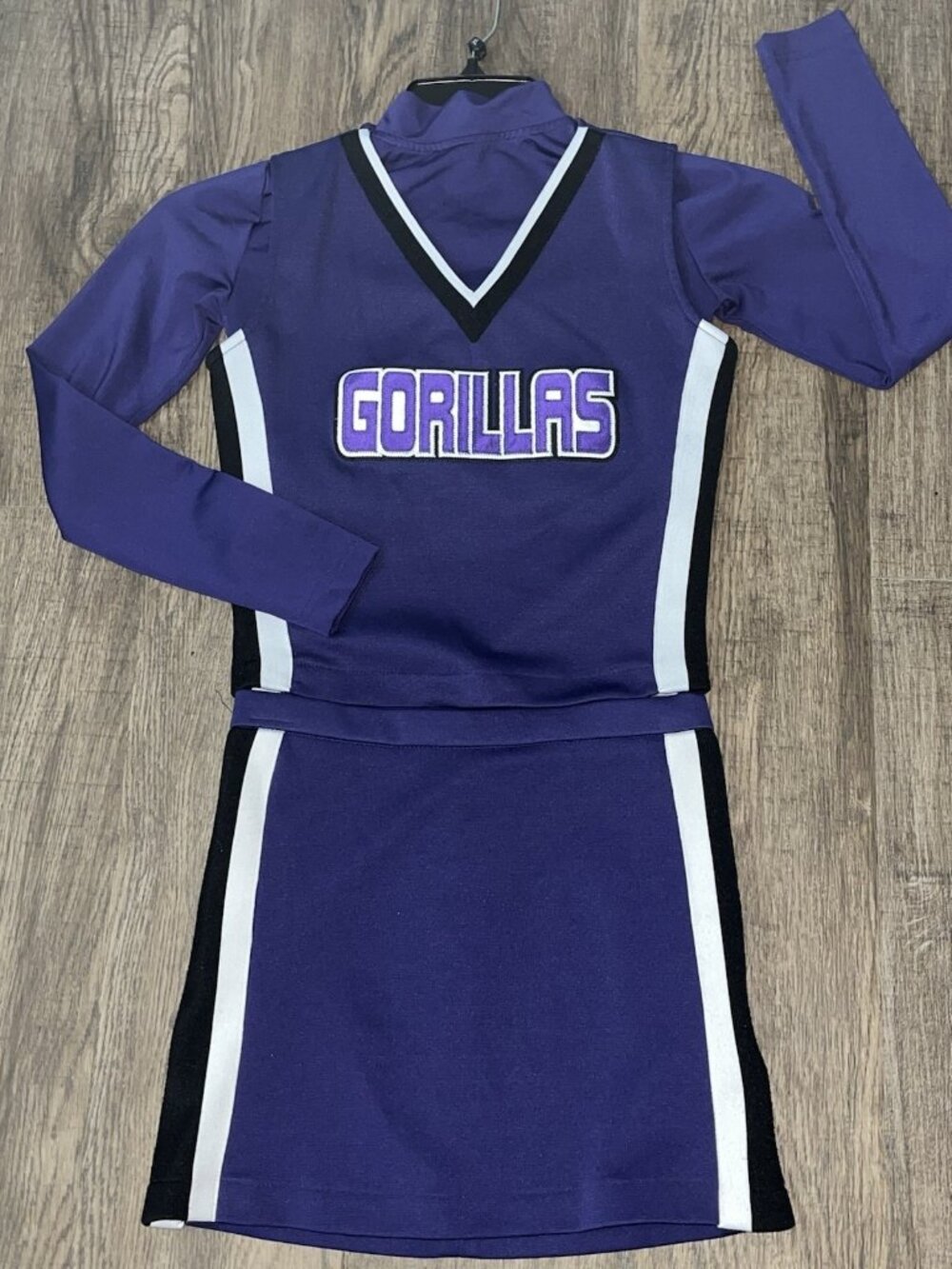 Cheerleader Uniform Halloween Costume Fun Gorillas 3Pc 32 Top 26 Skirt Purple YL